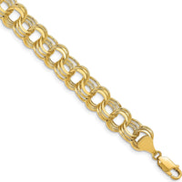 14K Yellow Gold Hollow Triple Link Charm Bracelet with Diamond-Cut Texture - 7.25" Length by 0