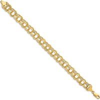 14K Yellow Gold Hollow Triple Link Charm Bracelet with Diamond-Cut Texture - 7.25" Length by 0