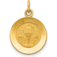 14K Yellow Gold Holy Communion Round Charm with Polished and Satin Finish - 16mm Diameter by Oro Pregiato