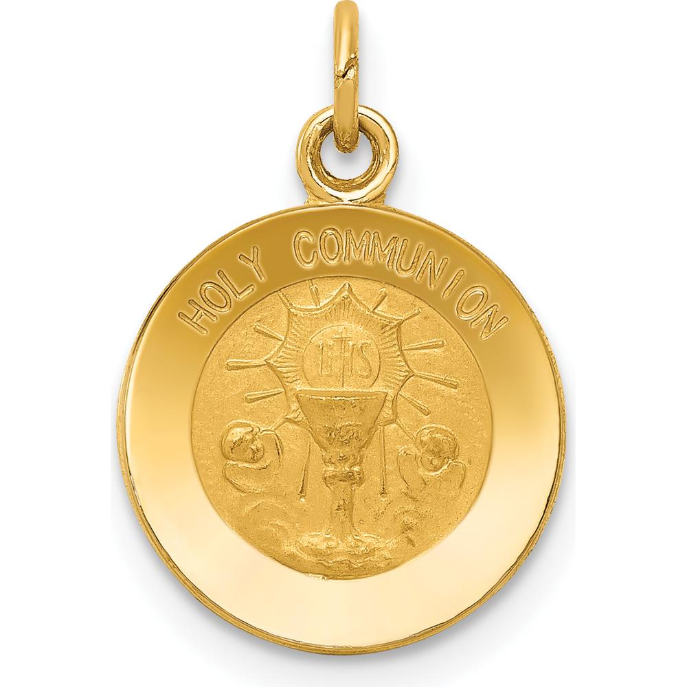 14K Yellow Gold Holy Communion Round Charm with Polished and Satin Finish - 16mm Diameter by Oro Pregiato