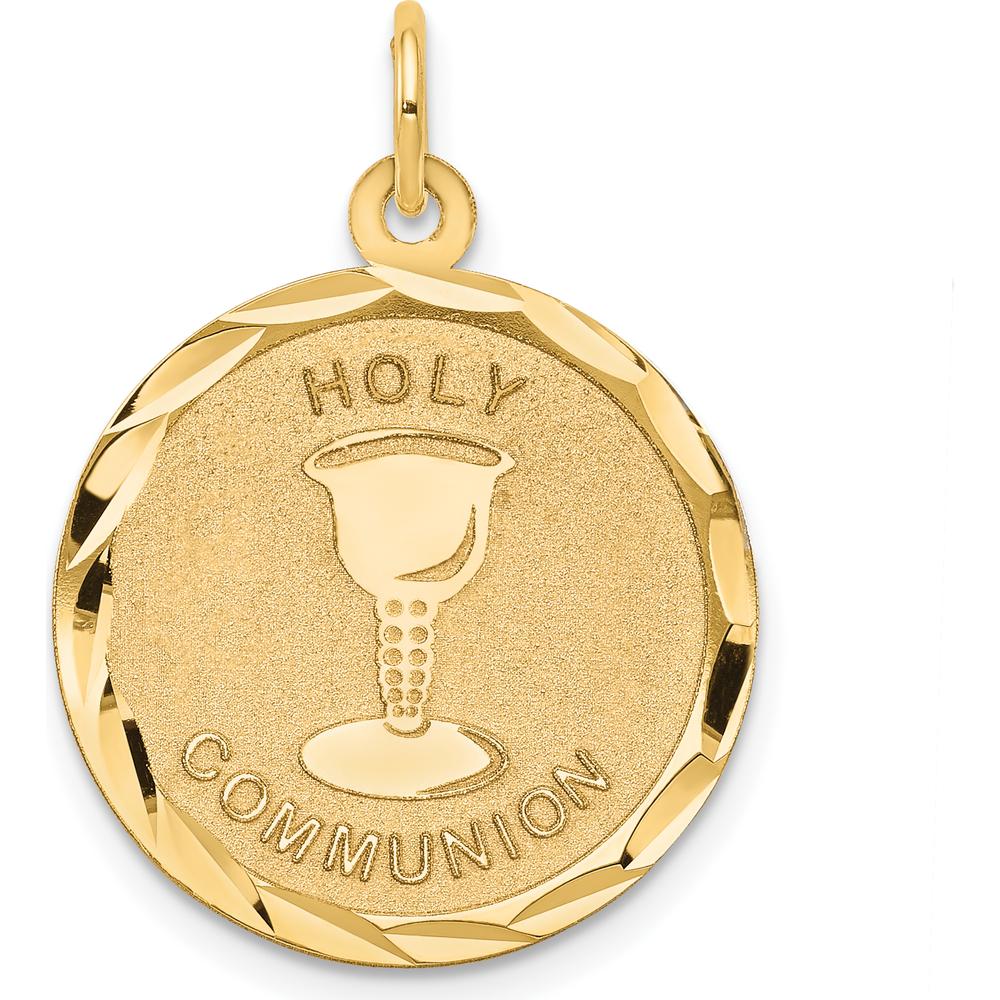 14K Yellow Gold Holy Communion Round Pendant with Diamond-Cut Edge - Polished and Satin Finish by Oro Pregiato