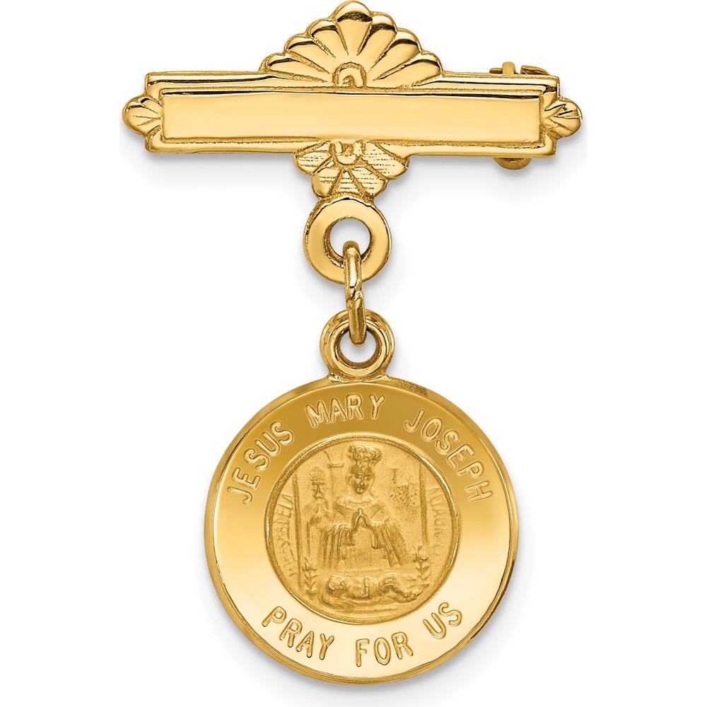 14K Yellow Gold Holy Family Medal Pin with Polished and Satin Finish by Oro Pregiato