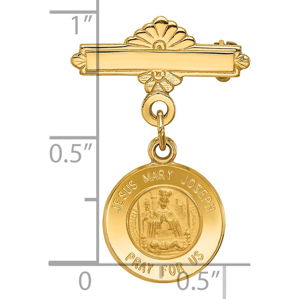 14K Yellow Gold Holy Family Medal Pin with Polished and Satin Finish by Oro Pregiato
