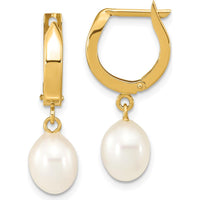 14K Yellow Gold Hoop Dangle Earrings with Freshwater Cultured Rice Pearls - 12mm Total Pearl Size by Monteluci Fine Jewelry