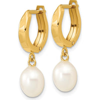 14K Yellow Gold Hoop Dangle Earrings with Freshwater Cultured Rice Pearls - 12mm Total Pearl Size by Monteluci Fine Jewelry