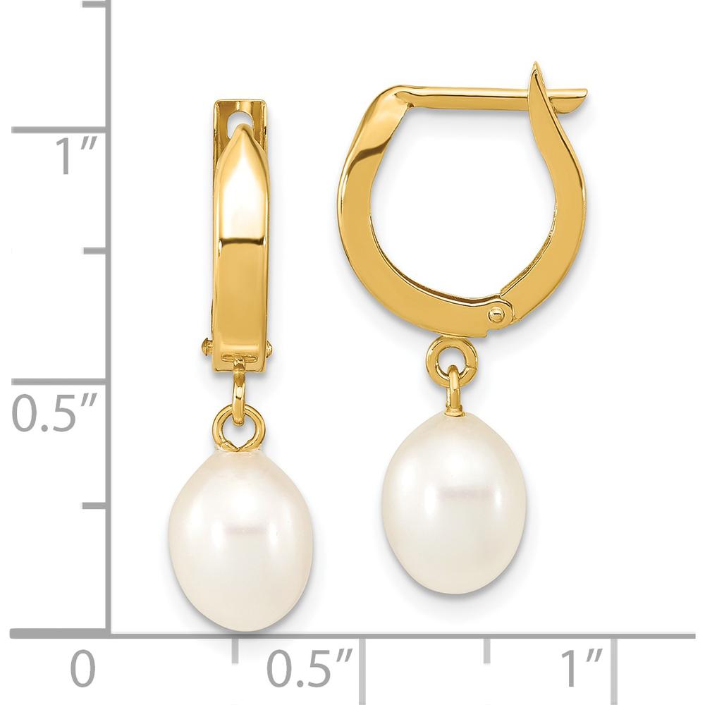 14K Yellow Gold Hoop Dangle Earrings with Freshwater Cultured Rice Pearls - 12mm Total Pearl Size by Monteluci Fine Jewelry