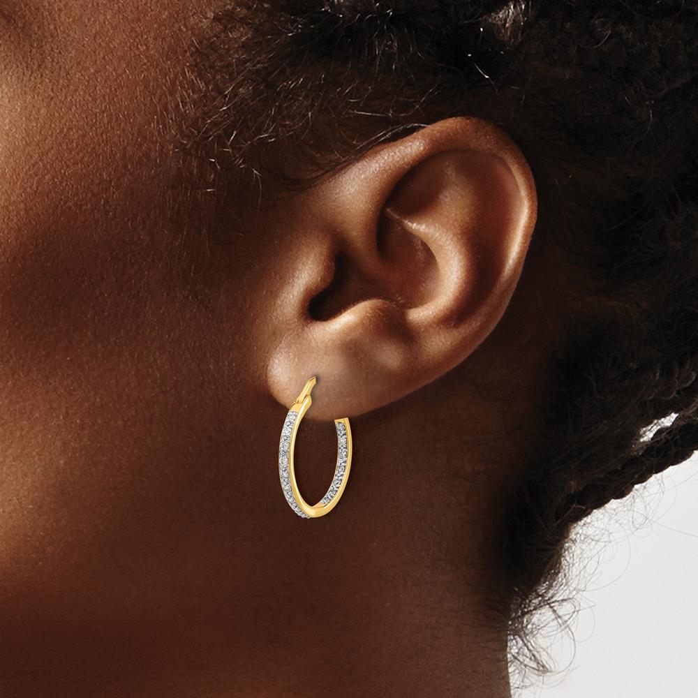 14K Yellow Gold Hoop Earrings with 32 Round Diamonds - 0.01 Carat Total Diamond Weight by Monteluci Fine Jewelry