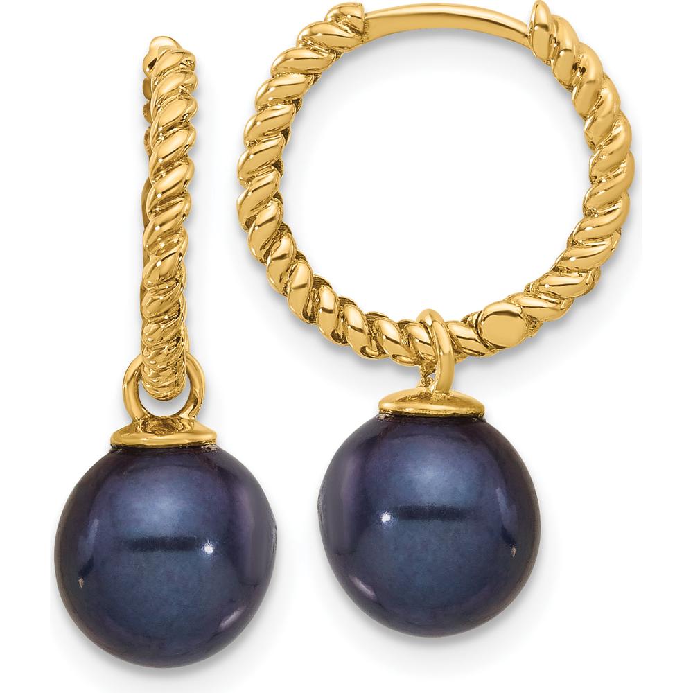 14K Yellow Gold Hoop Earrings with 7-8mm White and Black Freshwater Cultured Pearls - Removable Dangle Design by Monteluci Fine Jewelry