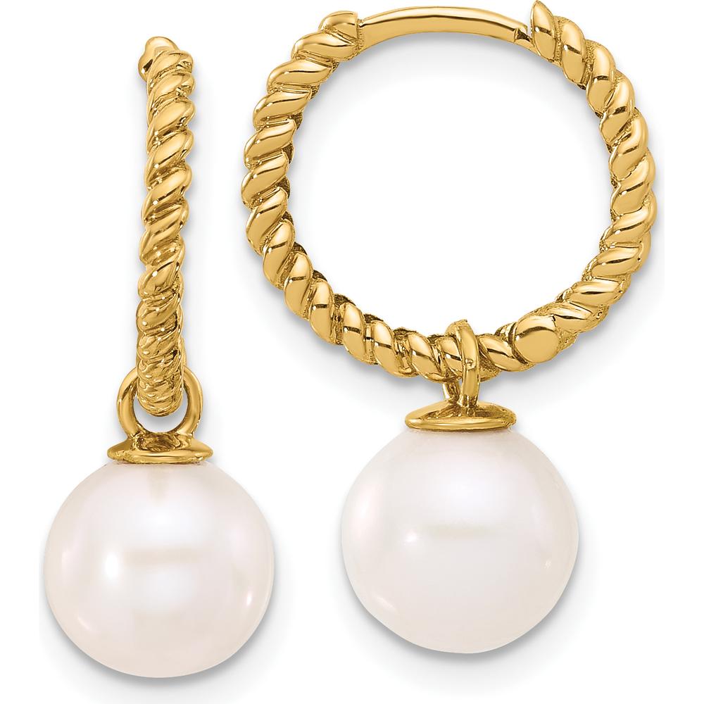 14K Yellow Gold Hoop Earrings with 7-8mm White and Black Freshwater Cultured Pearls - Removable Dangle Design by Monteluci Fine Jewelry