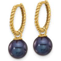 14K Yellow Gold Hoop Earrings with 7-8mm White and Black Freshwater Cultured Pearls - Removable Dangle Design by Monteluci Fine Jewelry