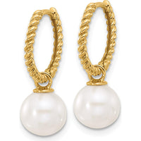 14K Yellow Gold Hoop Earrings with 7-8mm White and Black Freshwater Cultured Pearls - Removable Dangle Design by Monteluci Fine Jewelry