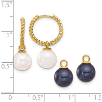 14K Yellow Gold Hoop Earrings with 7-8mm White and Black Freshwater Cultured Pearls - Removable Dangle Design by Monteluci Fine Jewelry