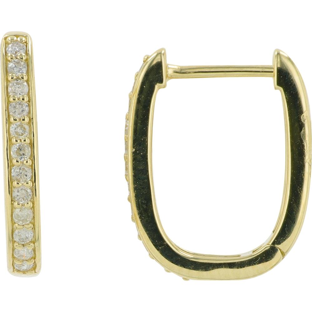 14K Yellow Gold Hoop Earrings with Channel Set Diamonds - 0.20 Carat Total Diamond Weight