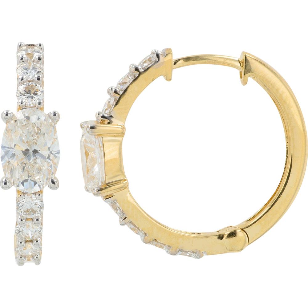 14K Yellow Gold Hoop Earrings with Lab Grown Diamonds - 2.00 Carat Total Diamond Weight