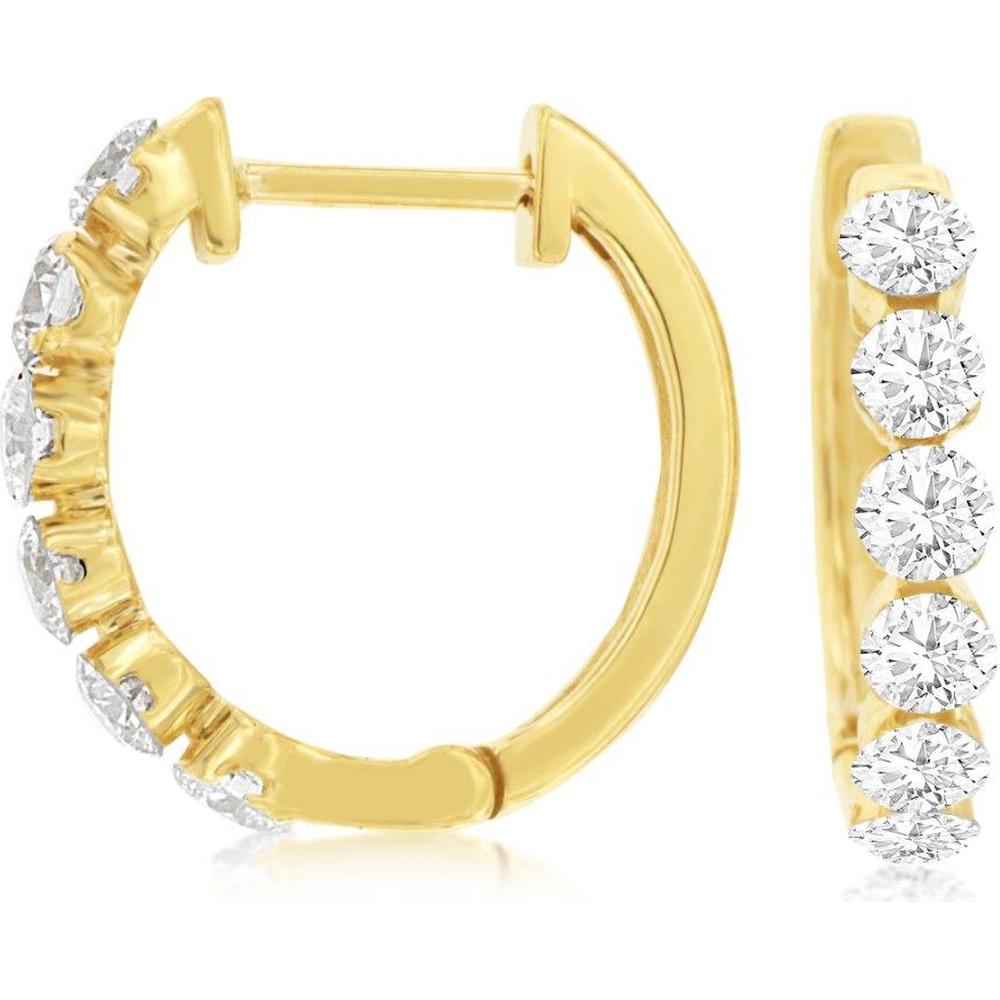 14K Yellow Gold Hoop Earrings with Prong-Set Diamonds - 1.00 Carats Total Diamond Weight