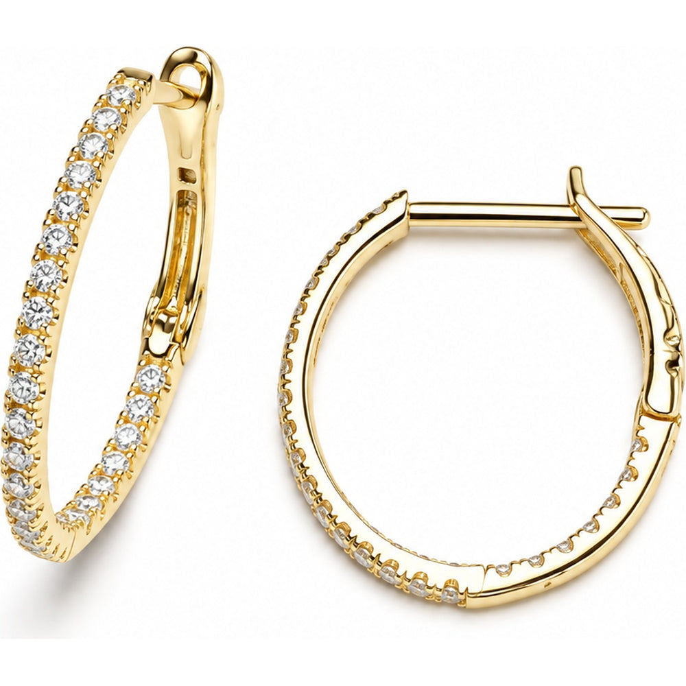 14K Yellow Gold Hoop Earrings with Prong-Set Round Diamonds - 0.33 Carat Total Diamond Weight by Auriventus