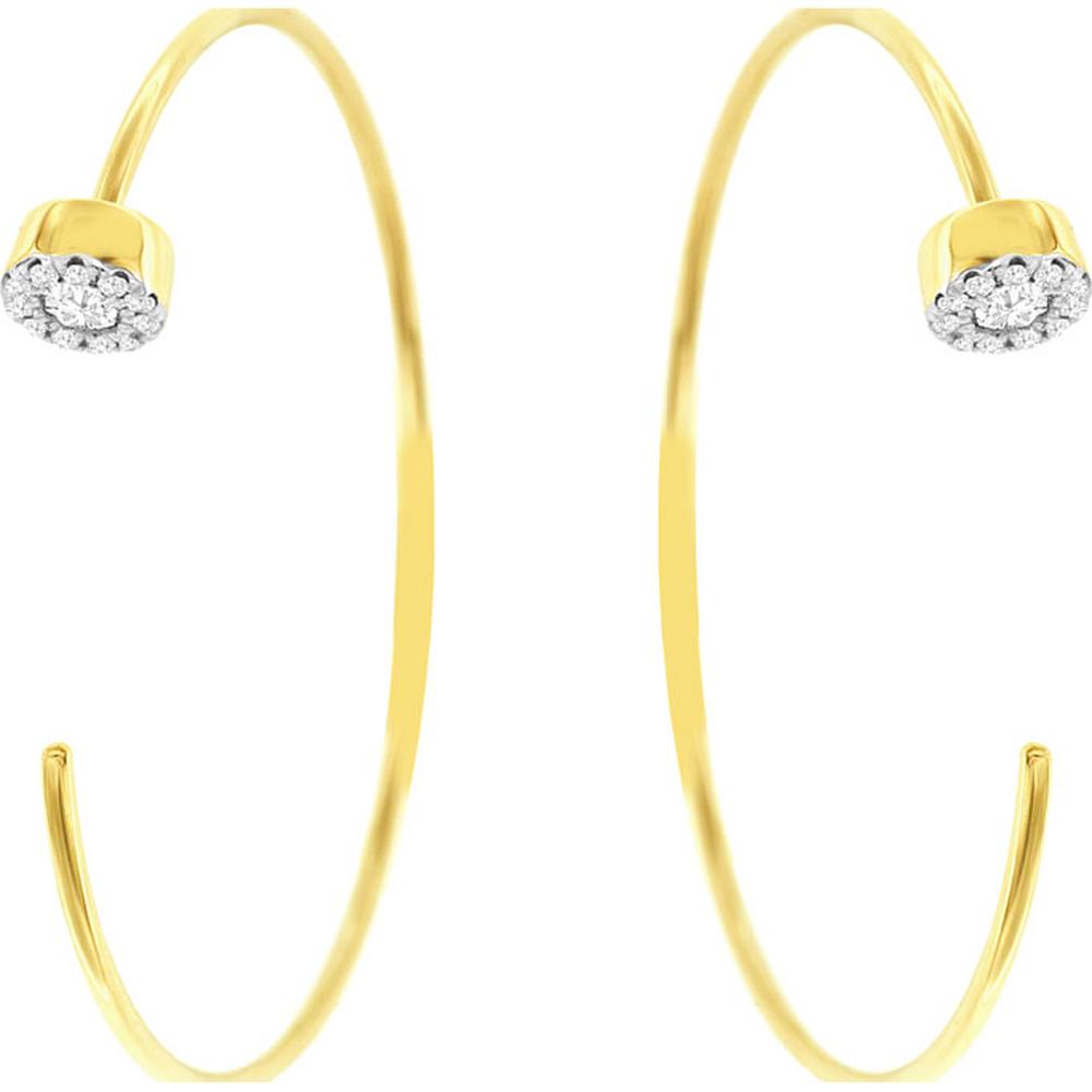 14K Yellow Gold Hoop Earrings with Round Diamond Cluster - 0.20 Carats Total Diamond Weight
