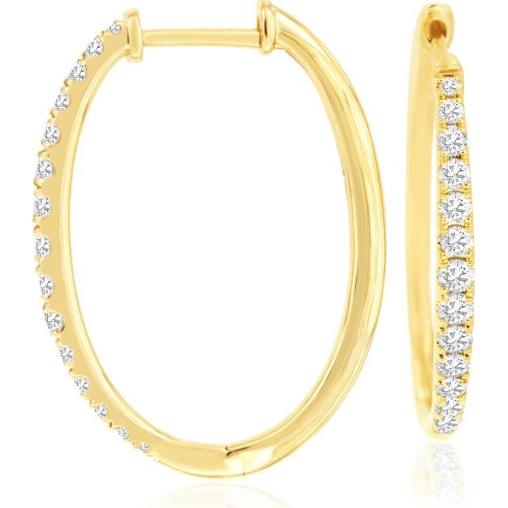 14K Yellow Gold Hoop Earrings with Round Pave Set Diamonds - 0.50 Carats Total Diamond Weight