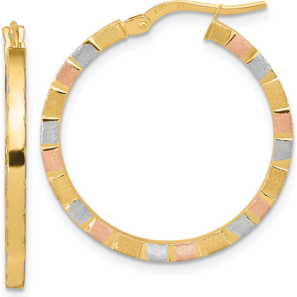 14K Yellow Gold Hoop Earrings with White and Rose Rhodium Accents - 27mm Diameter by 0