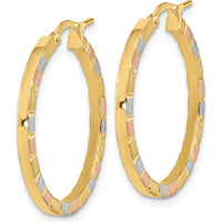 14K Yellow Gold Hoop Earrings with White and Rose Rhodium Accents - 27mm Diameter by 0