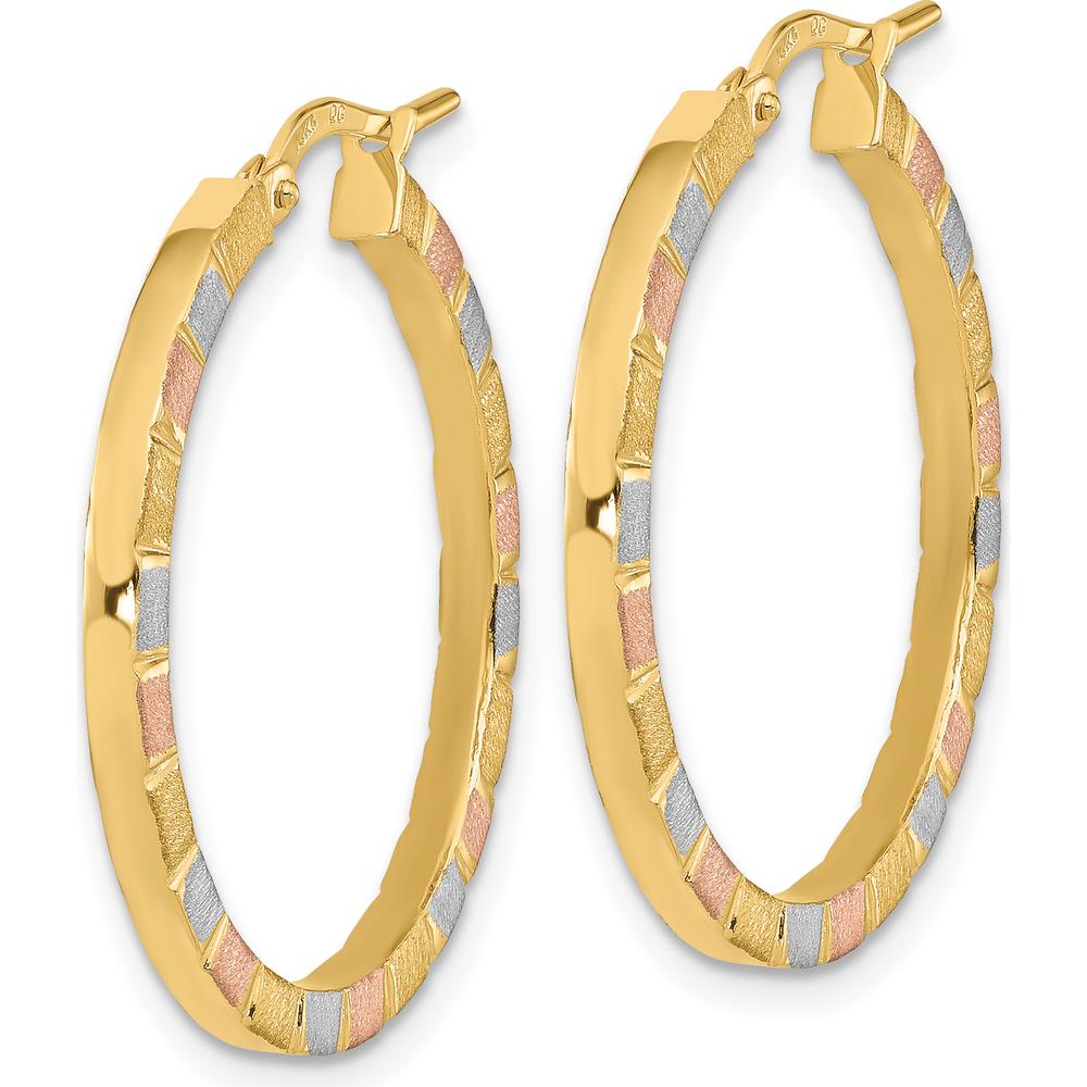 14K Yellow Gold Hoop Earrings with White and Rose Rhodium Accents - 27mm Diameter by 0