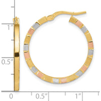 14K Yellow Gold Hoop Earrings with White and Rose Rhodium Accents - 27mm Diameter by 0