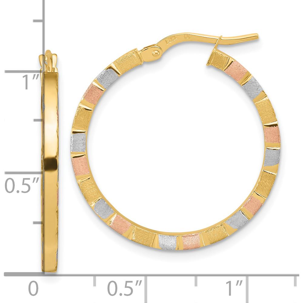 14K Yellow Gold Hoop Earrings with White and Rose Rhodium Accents - 27mm Diameter by 0