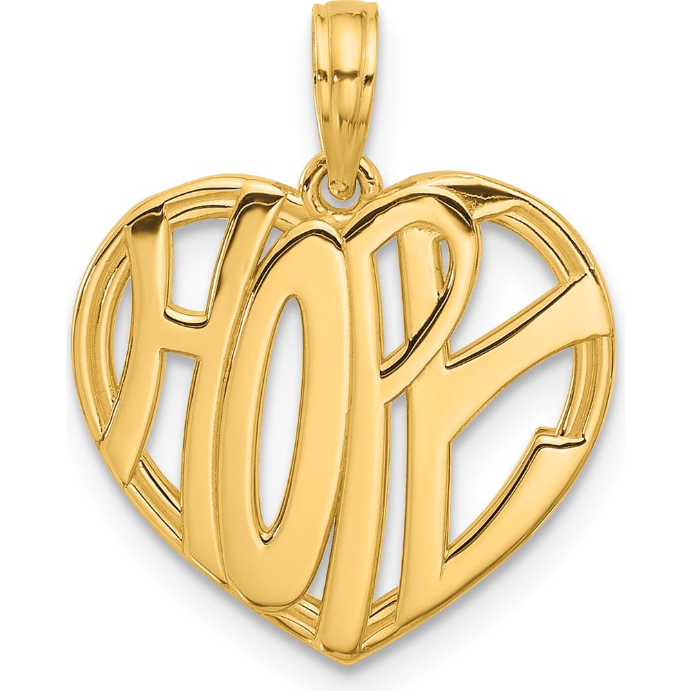 14K Yellow Gold HOPE Heart Charm Pendant - Polished Finish by Oro Pregiato