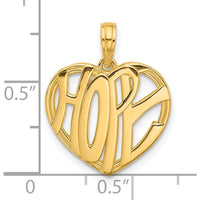 14K Yellow Gold HOPE Heart Charm Pendant - Polished Finish by Oro Pregiato