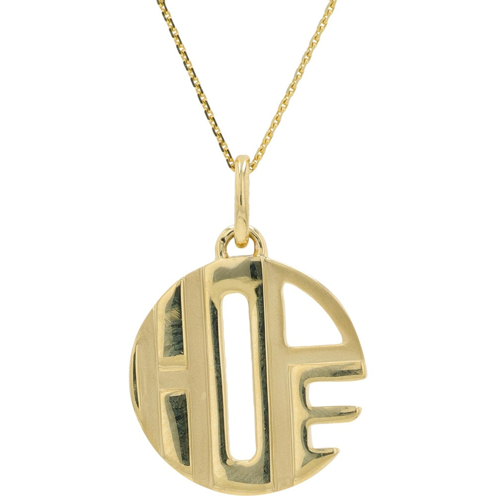 14K Yellow Gold "HOPE" Pendant Necklace with Bold Geometric Design on 18-Inch Chain - 2.95 Total Grams