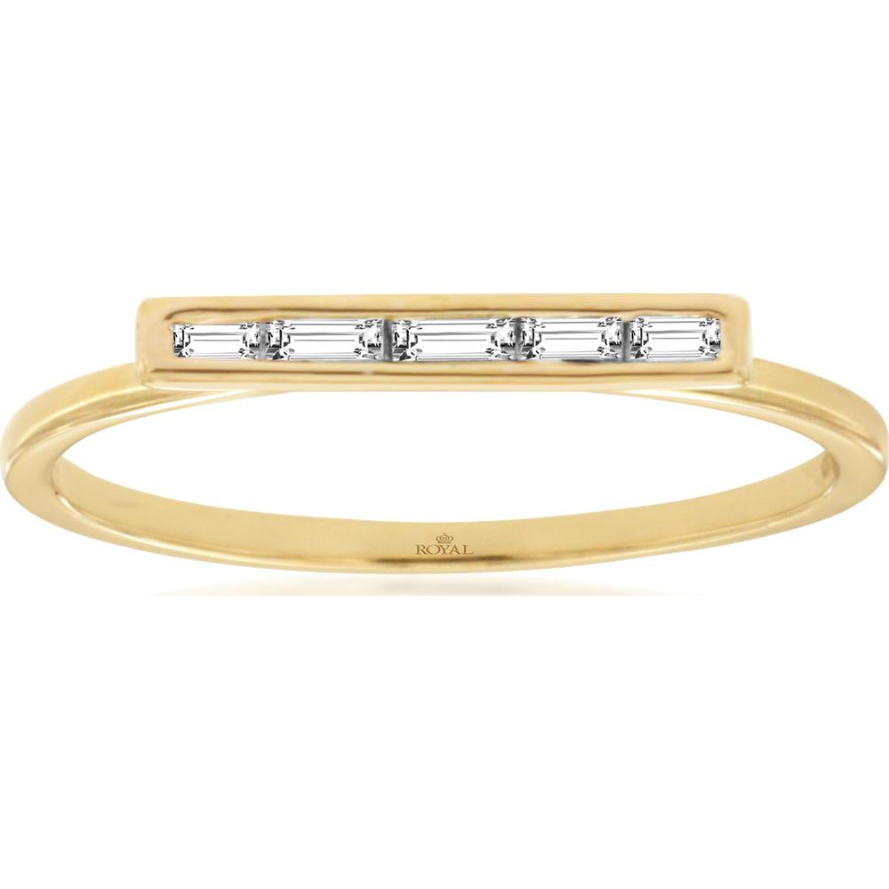 14K Yellow Gold Horizontal Bar Ring with Channel Set Baguette Cut Diamonds - 0.40 Carat Total Diamond Weight - Royal Jewelry