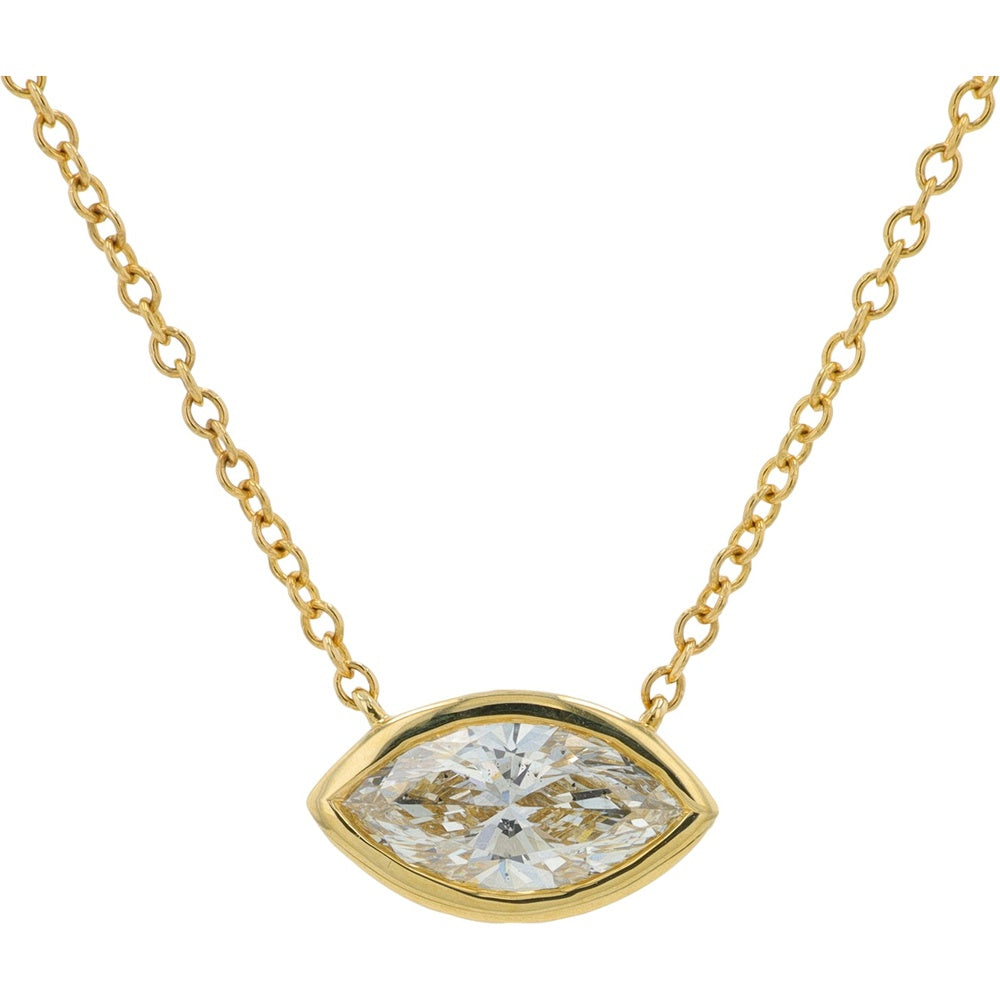 14K Yellow Gold Horizontal Bezel-Set Marquise Lab Grown Diamond Pendant Necklace - 0.75 Carat Total Weight
