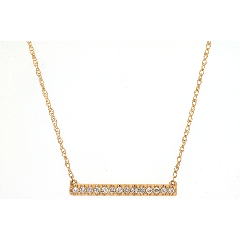 14K Yellow Gold Horizontal Diamond Bar Necklace with Prong Set Round Brilliant Diamonds - 0.10 Carat Total Diamond Weight - Royal Jewelry