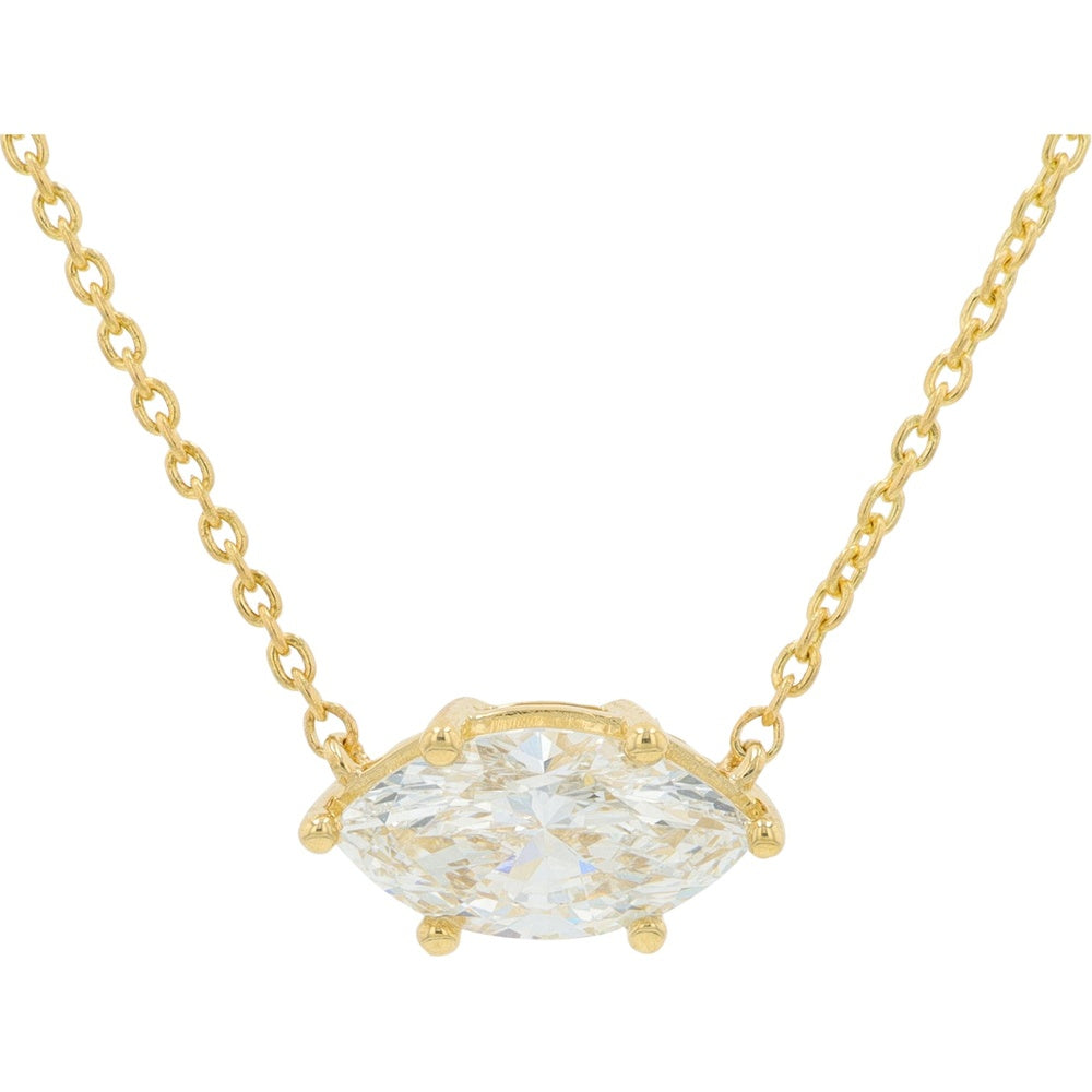 14K Yellow Gold Horizontal Marquise Lab Grown Diamond Pendant Necklace with Six-Prong Setting - 0.75 Carat Total Diamond Weight