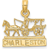 14K Yellow Gold Horse and Cart Charm - Polished Finish, Textured Design by Oro Pregiato