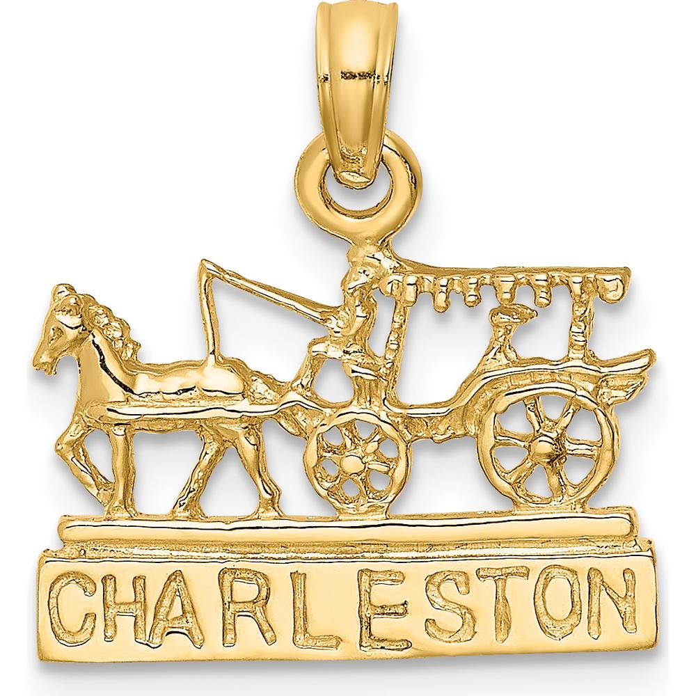 14K Yellow Gold Horse and Cart Charm - Polished Finish, Textured Design by Oro Pregiato