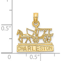 14K Yellow Gold Horse and Cart Charm - Polished Finish, Textured Design by Oro Pregiato