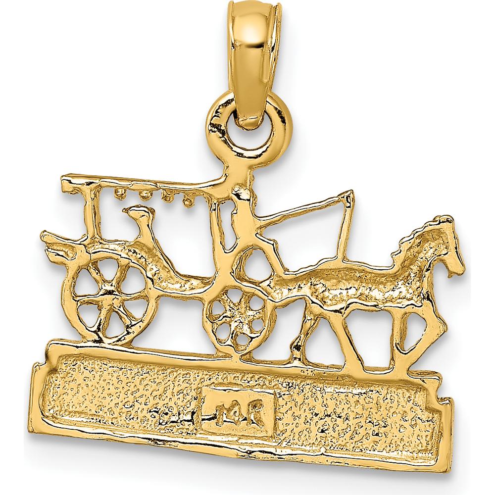 14K Yellow Gold Horse and Cart Charm - Polished Finish, Textured Design by Oro Pregiato