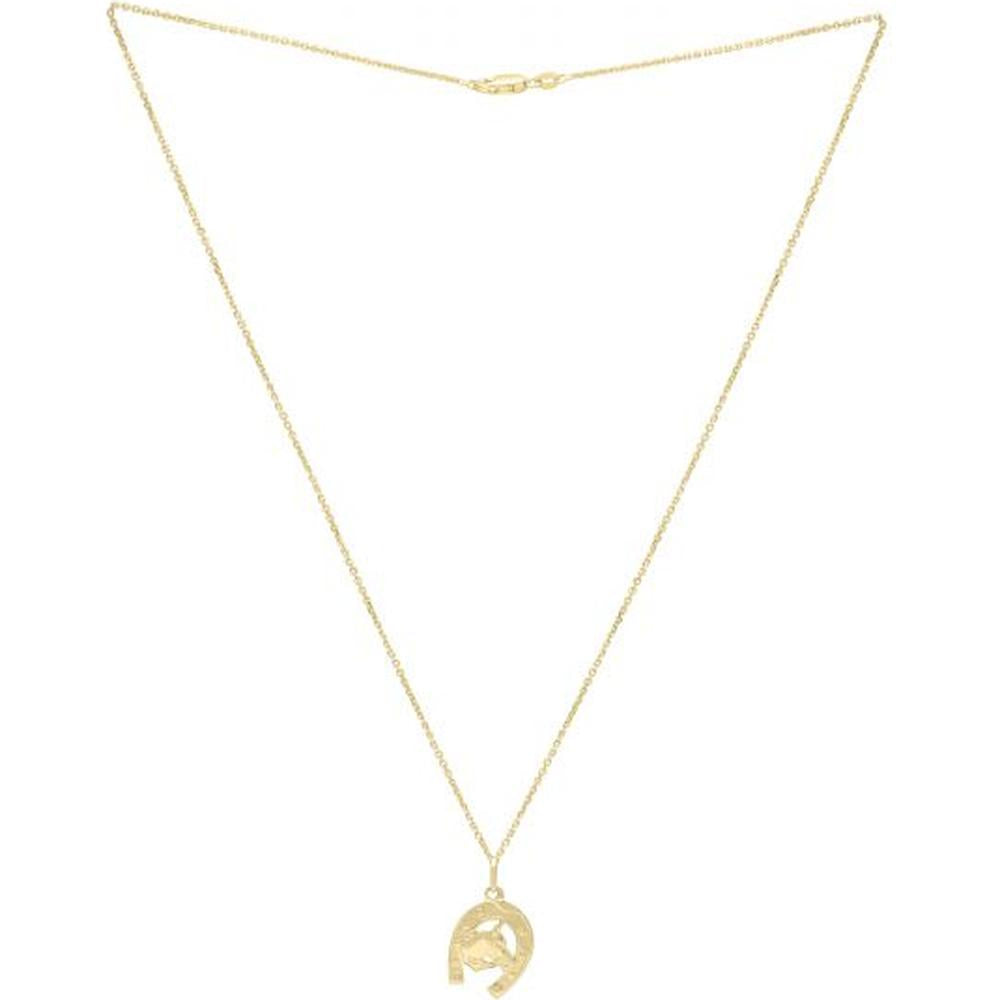14K Yellow Gold Horse & Horseshoe Pendant on 18" Chain - Polished Finish by Orozza Fine Jewelry