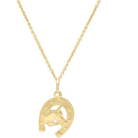 14K Yellow Gold Horse & Horseshoe Pendant on 18" Chain - Polished Finish by Orozza Fine Jewelry