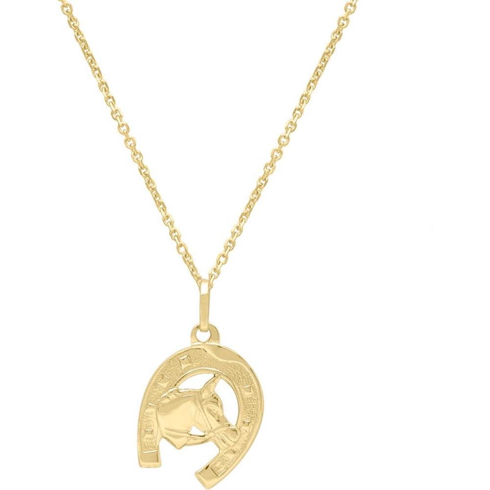 14K Yellow Gold Horse & Horseshoe Pendant on 18" Chain - Polished Finish by Orozza Fine Jewelry