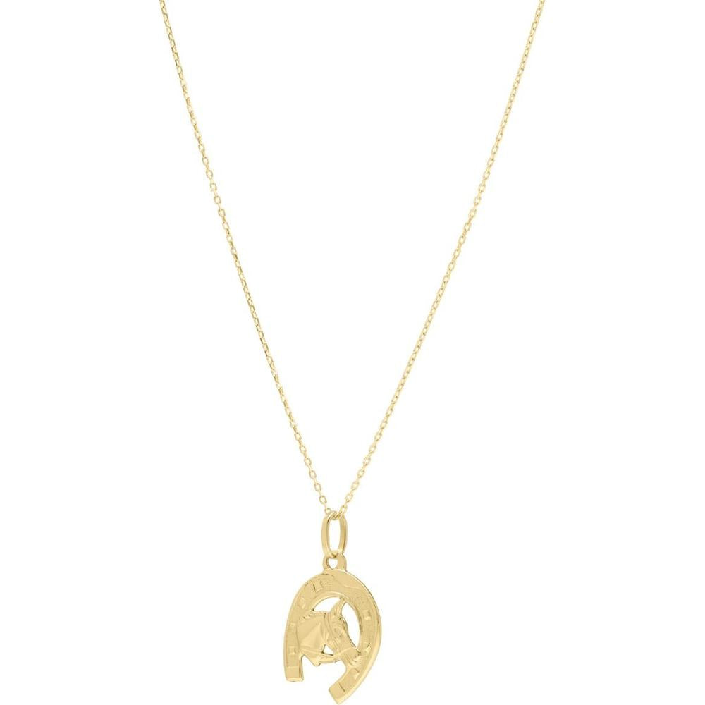 14K Yellow Gold Horse & Horseshoe Pendant on 18" Chain - Polished Finish by Orozza Fine Jewelry