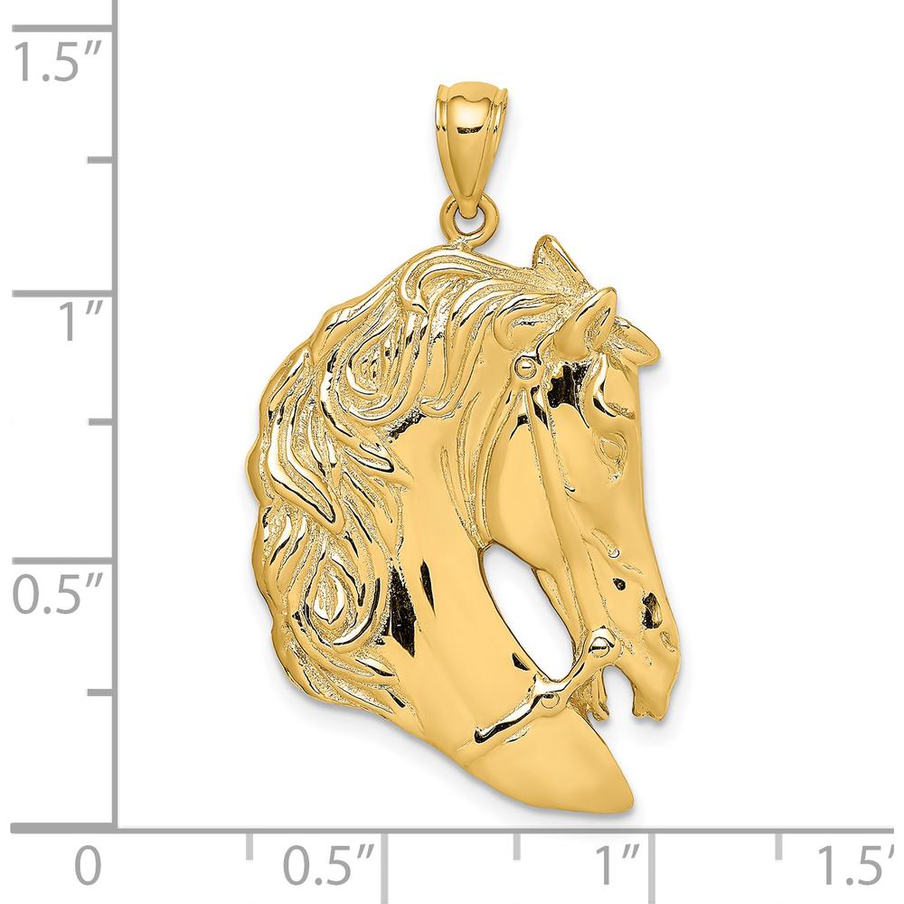 14K Yellow Gold Horse Head Pendant Charm with Textured Mane by Oro Pregiato