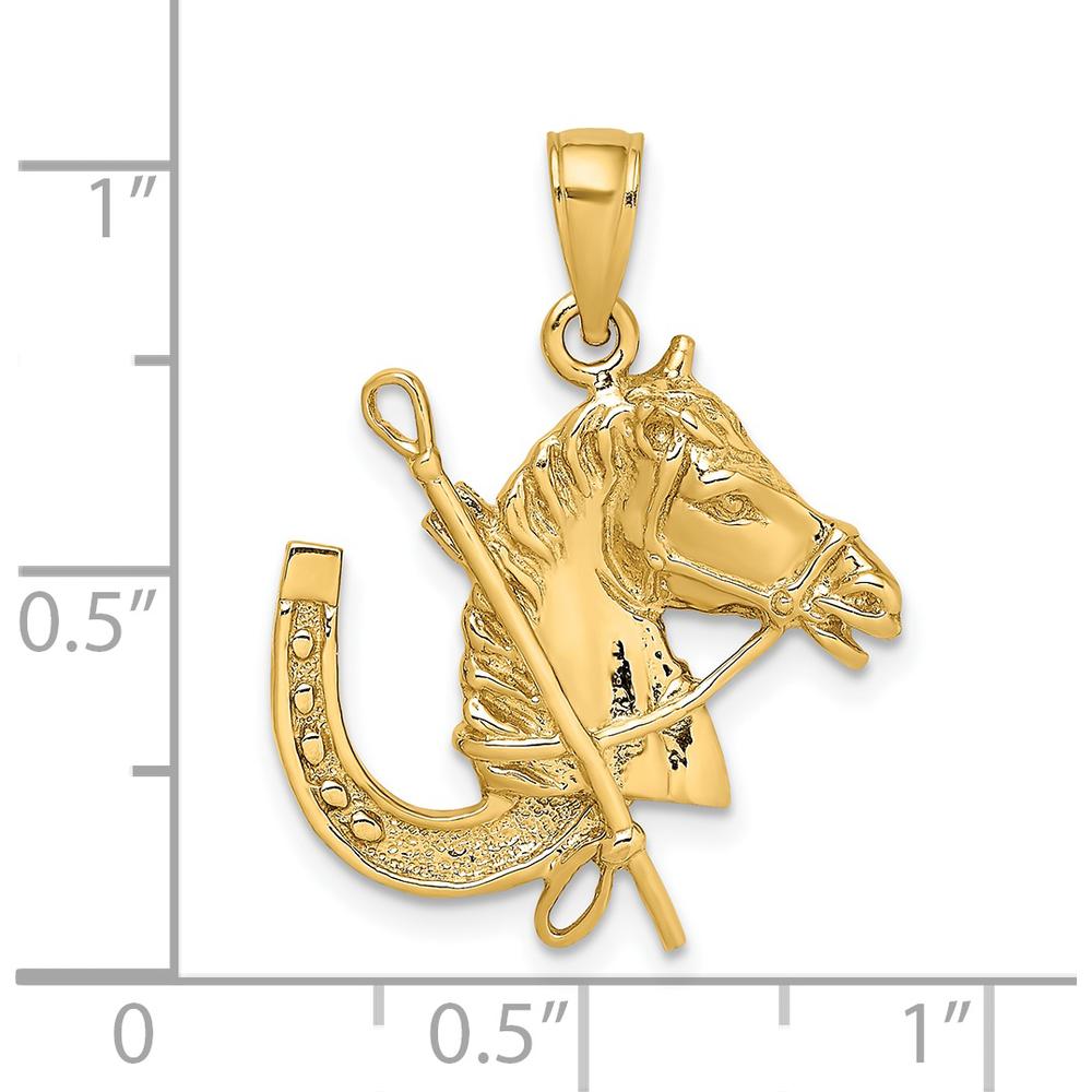 14K Yellow Gold Horse Head with Horseshoe and Crop Charm - Polished Finish by Oro Pregiato