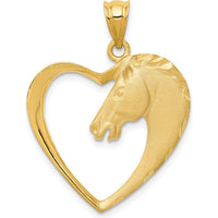 14K Yellow Gold Horse in Heart Pendant - Brushed Finish, 29mm Length by Oro Pregiato