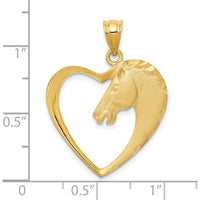 14K Yellow Gold Horse in Heart Pendant - Brushed Finish, 29mm Length by Oro Pregiato