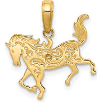 14K Yellow Gold Horse Pendant with Textured Design - 19mm Length by Oro Pregiato