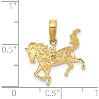 14K Yellow Gold Horse Pendant with Textured Design - 19mm Length by Oro Pregiato
