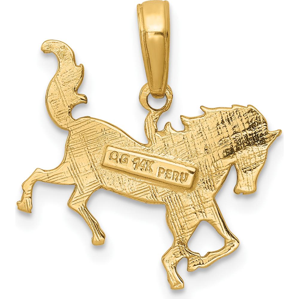 14K Yellow Gold Horse Pendant with Textured Design - 19mm Length by Oro Pregiato