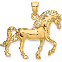 14K Yellow Gold Horse Walking Charm Pendant - Polished Finish, 33.93mm Length by Oro Pregiato